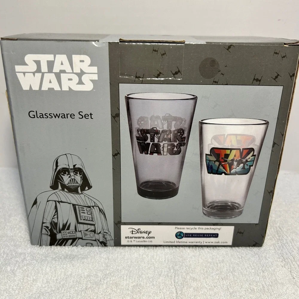 Star Wars Zak Designs Glassware Set 2 Pack 16oz Pint Glasses X-Wing Darth Vader